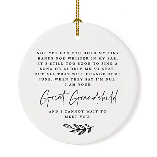 Andaz Press Round Porcelain Ceramic Surprise Baby Birth Announcement Great Grandparent's Christmas Tree Ornament Gift, Can't Wait to Meet You, Due June, 1-Pack, Gift Box Great Grandma Ornament 2024