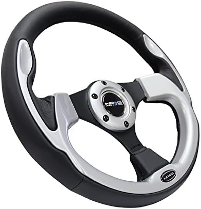 Miniatura 2 de NRG Innovations NRG-RST-001SL - Volante deportivo reforzado de 12.598 in con ribete moldeado de cuero negroplateado