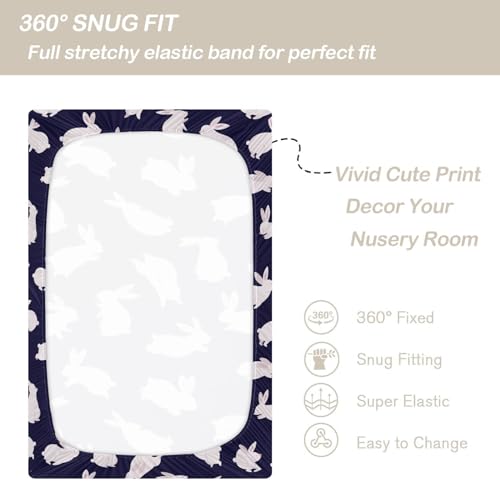 Image of CaTaKu Baby Crib Sheets Funny Cute Bunny Mini Crib Sheets Fitted for Girls Boys,Neutral Soft Toddler Mattress Bed Sheets for Crib,27 inchx 39 inch