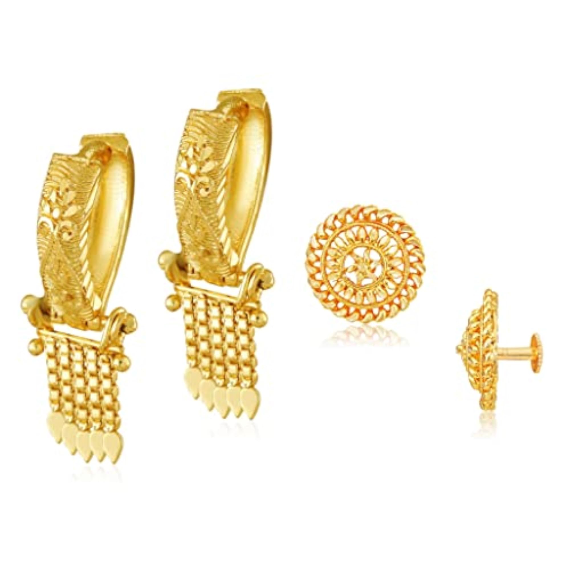 Women's Gold Plated Clip-On Chand Bali & Stud Earrings Combo
