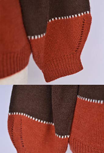 Angashion Women's Sweaters Casual Long Sleeve Crewneck Color Block Patchwork Pullover Knit Sweater Tops Khaki M