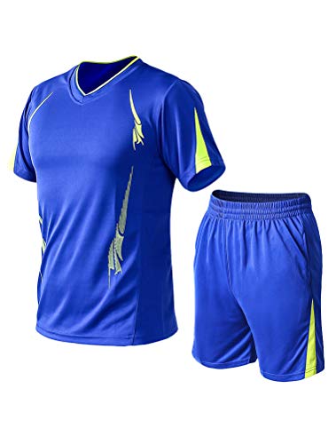 Lavnis Men's Casual Tracksuit Short Sleeve Running Jogging Athletic Sports T-Shirts and Shorts Suit Set Blue L
