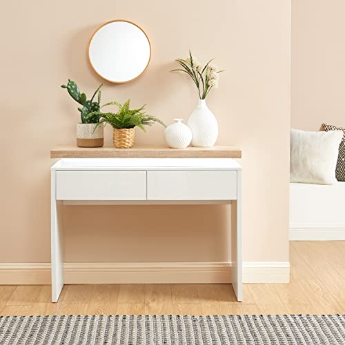 BAÏTA Cosmos Console à LED, Blanc et chêne, L100cm