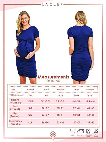 Laclef Maternity Short Sleeve Bodycon Dress With Tie Front, Side Ruched (Dark Rose,Large) #TOP5