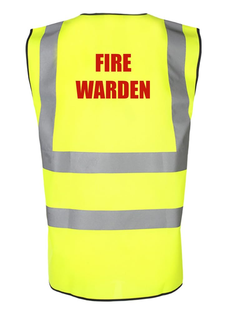 Fire Warden Front & Back Printed High Visibility Hi Vis Site, Work, Office & School Safety Vest with High Impact Red Text (XXL)