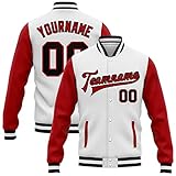 Pisting Personalized Men/Women/Youth Red White Varsity Baseball Jackets Letterman Casual Sportswear Coats Custom Sports Team Jerseys Stitched Name Number Logo