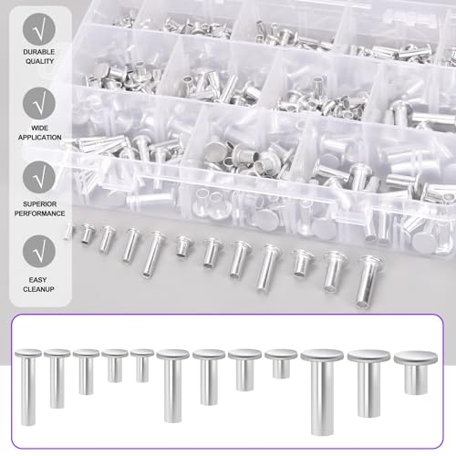 image for Swpeet 390Pcs 12 Sizes M3 M4 M5 M6 Aluminum Flat Head Semi Tubular Riv
