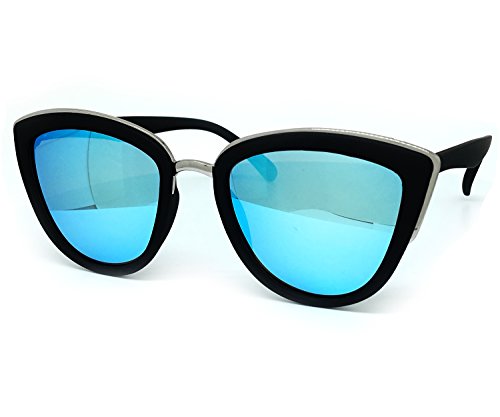 RAKOSTA c6009 Premium Retro Cat Eye Funky Fashion Mirrored Metal Sunglasses (BLUE, Cats eye)3