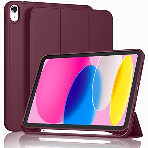 Image of ToaPoia Case for iPad (A16) 11 Inch 2025 /iPad 10th Generation 10.9 Inch 2022, Slim Trifold Stand Protective Cover with Pencil Holder and Soft TPU Back,Support Auto Sleep /Wake (Wine)
