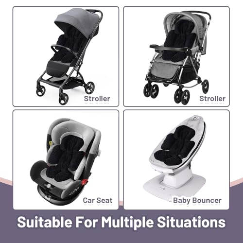 Image of KAKIBLIN Infant Car Seat Insert, Baby Carseat Head & Body Support for Newborn, 2-in-1 Reversible Baby Car Seat Cushion, Soft Stroller Cushion Insert for Car Seats, Bouncer, Strollers, Swing (Black)