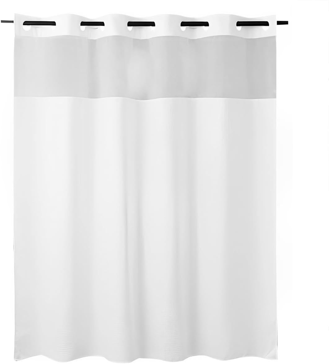 Hook Free Shower Curtain Waterproof Bathroom Curtains with Snap-in Liner Washable Bath Curtains Decorative White Shower Curtain for Home Dormitory Hotel Gym (White 1PC)