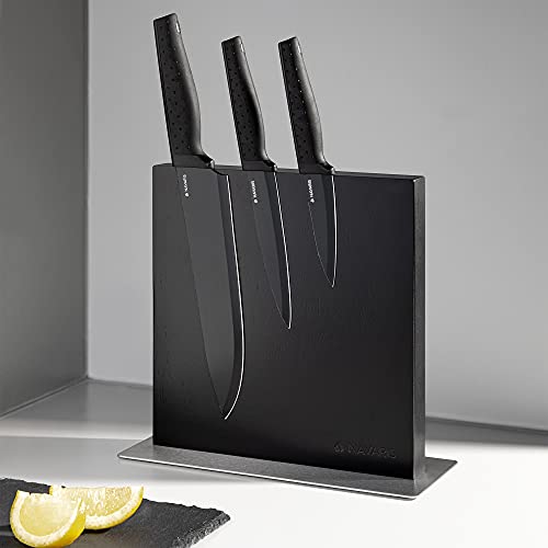 Navaris Magnetic Knife Block - Kitchen Storage with Strong Magnets for Knives & Utensils - Simple, Modern Utensil Holder in Black Rubberwood - 8.9" x 8.7" by NAVARIS - Image 2