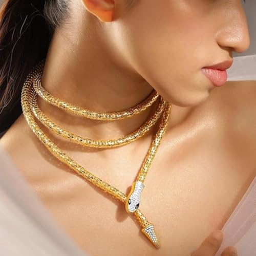 Image of Gold Plated Snake Chain Necklace for Women | Stylish Serpent Design Choker | Trendy Adjustable Fashion Jewelry Gift