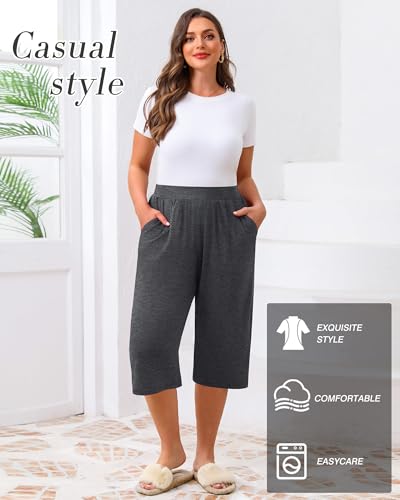 Huukeay 3 Pack Women's Plus Size Capri Pants, Cotton Wide Leg Capris Sweatpants Summer Loose Cropped Yoga Pants with Pockets2