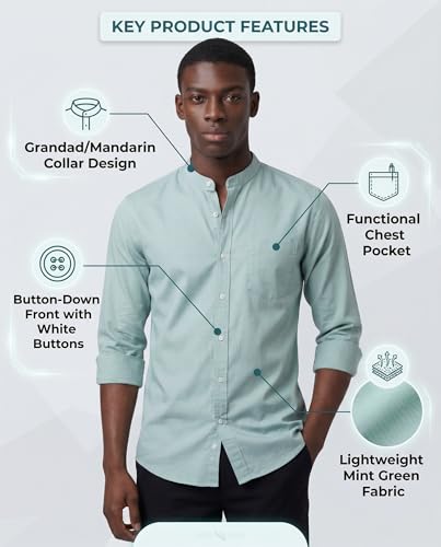 Image of Amazon Brand - INKAST Men's Cotton Blend Plain Solid Casual Shirt | Mandarin Collar | Full Sleeves | Regular Straight Fit | Office & Daily Casual Wear