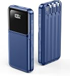 Power Bank Portable Charger with Built in Cable, 20000mah Battery Pack Blue | USB C 22.5W Fast Charging, LED Display, 5 Outputs & 3 Inputs, for Travel Essentials iPhone Android Phones Tablets