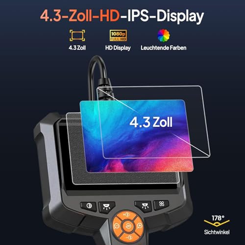 Endoskopkamera mit Licht, AOPICK 8mm IP67 wasserdichte Endoskop, 4.3' IPS Bildschirm...