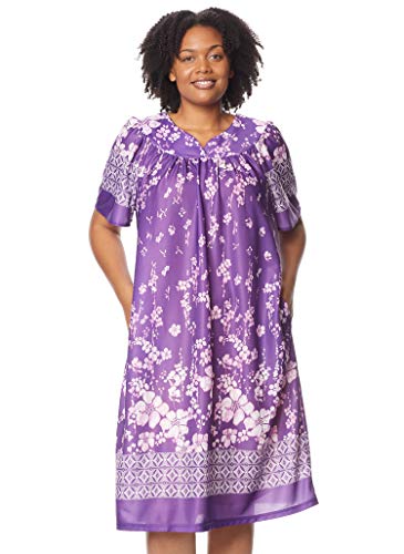 AmeriMark Lounger House Dress with Pockets for Women Muu Muu Nightgown Purple Floral