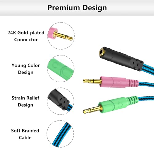 MillSO Headphone Splitter for Computer CTIA 3.5mm TRRS Female to Dual TRS Male Mic Audio Jack Y Adapter Headset Splitter Cable for PC Laptop to Gaming Headset - 8inch/20cm - Thumbnail 5