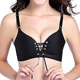 OEAK Damen Basic Klassischer BH Ohne Bügel Push Up Nahtlos Bra Bustier mit Schnürung vorne Büstenhalter Sexy Bralette