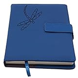 The Dragonfly Refillable Writing Journal | Faux Leather Cover, Magnetic Clasp + Pen Loop | Blank Notebook | 200 Lined Pages, 6 x 8.5 Inches for Travel, Personal, Poetry | Blue | The Amazing Office