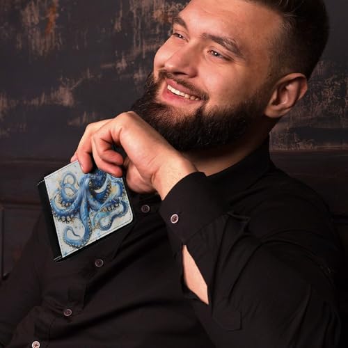 Blue Octopus PU Leather Wallet Bifold Wallet Coin Purse Money Clip Card Holder for Women Men4