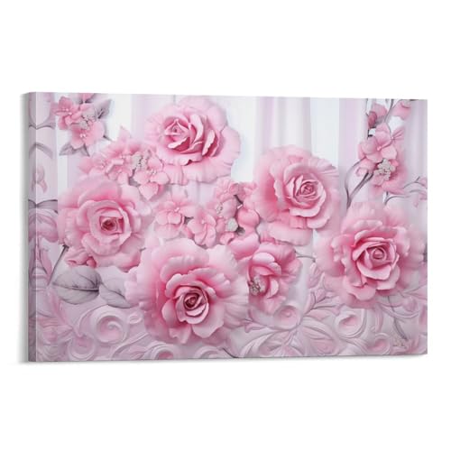 Impression sur toile de roses roses encadrée et déco murale romantique