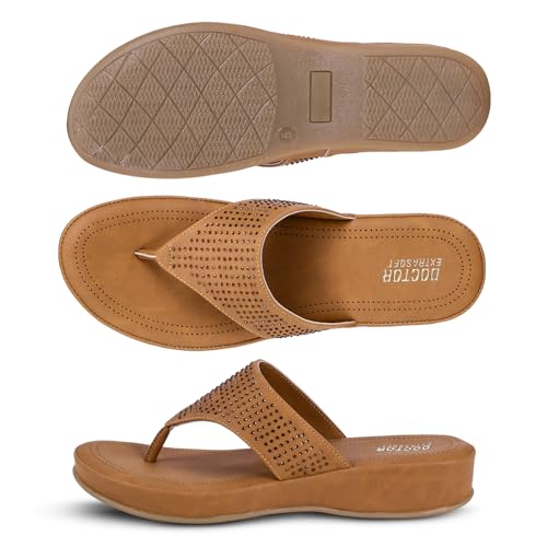 Image of DOCTOR EXTRA SOFT Women's Fashionable Stylish Orthopedic Memory Foam Thong Slippers /Flip Flops|Comfortable & Lightweight|Breathable & Anti-Slip| Casual Slip-on Sandals for Ladies /GirlsD-626