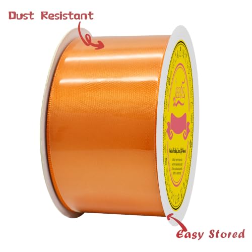 Image of Double Face Autumn Orange Satin Ribbon 2 inch X 25 Yards Polyester Autumn Orange Ribbon for Gift Wrapping Very Suitable for Weddings Party Hair Bow Invitation Decorations and More