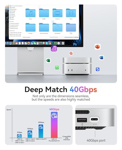 Image of ORICO MiniLink 40Gbps Laptop Docking Sation Stand for Mac mini M4 with M.2 NVMe SSD Enclosure Up to 8TB(SSD NOT Included), USB4 Hub, 2X USB-A(480Mbps), Audio I /O Aluminum-M45P
