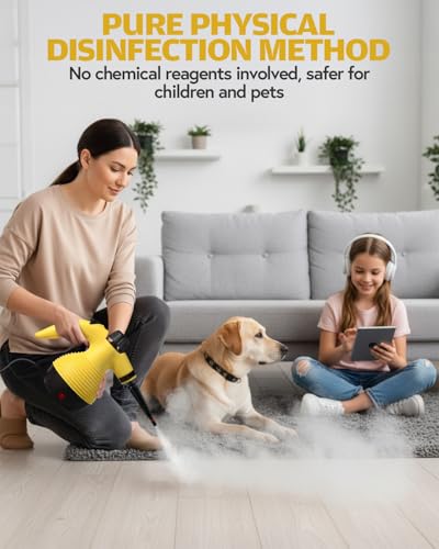 Image of Pressurized Handheld Steam Cleaner, Multi-Surface Steam Cleaner for Home Use, Steamer for Cleaning with 9 pcs Accessories & Safety Lock, Cleaning for Grout Tile Kitchen Bathroom (Yellow)