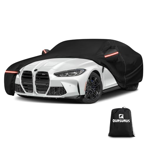 QUNSUNUS Car Cover for BMW M4/ 4 Series 420i 428i 430i 435i 440i /4 Coupe 2014-2026, Waterproof M4 Car Covers with Cotton Lining, All Weather Cover with Straps and Zipper