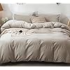 MooMee Bedding Duvet Cover Set 100% Washed Cotton Linen Like Textured Breathable Durable Soft Comfy (Heathered Tannish Linen Grey, King 104x90)