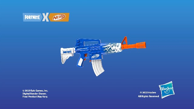 Nerf Fortnite Blue Shock Blaster – Motorisé, 10 Fléchettes Elite, Code Bonus Beat Wrap Inclus – Dès 8 Ans
