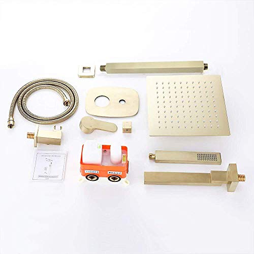 Robinet mélangeur ensemble douche pluie laiton brossé or 12 pouces