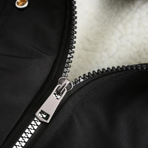 YFFUSHI Wintermantel Damen Warm Dicker Winterparka mit Fellkapuze Fell Kapuze Outdoor Jacke Mantel Oversized für Winter,Schwarz,XXL