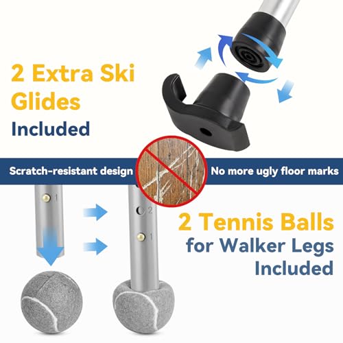 Image of Folding Walker for Seniors with Reflective Strip Basket for Seniors Elderly | Lightweight Aluminum Rolling Walker with 4 x 5 inch Front Wheels, Storage Bag & Ski Glides 8 Height Adjustments, 350lbs Capacity