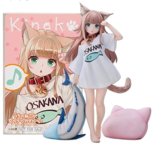 Image of My Cat is a Kawaii Girl Kinako with Big Blue Fish Action Figure | 19cm Kawaii Girl Kinako Figure for Desk and Table, Room Decor | Gift for Kids, Family & Friends