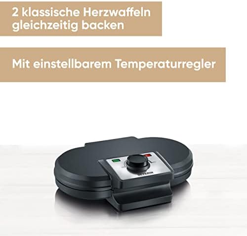 Bild 1 - SEVERIN Duo-Waffeleisen, antihaftbeschichtetes Doppelwaffeleisen für zwei klassische Herzwaffeln, Herzwaffeleisen im Slim-Design, ca. 1.200 W Leistung, schwarz, WA 2106
