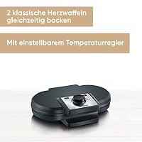 SEVERIN Duo-Waffeleisen, antihaftbeschichtetes Doppelwaffeleisen für zwei klassische Herzwaffeln, Herzwaffeleisen im Slim-Design, ca. 1.200 W Leistung, schwarz, WA 2106 – Ansicht 2