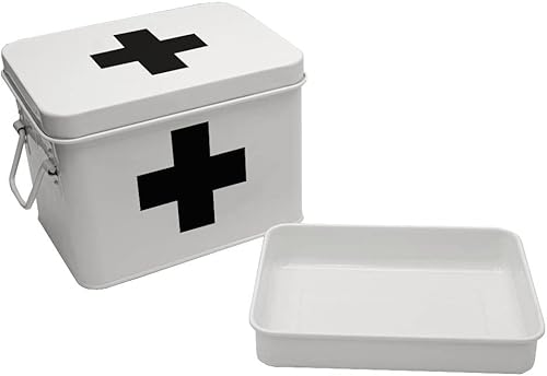 Miniatura 4 de Lassos Boutique Caja de primeros auxilios esmaltada retro para almacenamiento de medicamentos y decoración del hogar con tapa y bandeja extraíble