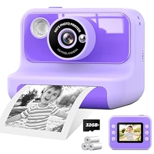 Kids Camera Instant Print, 2.4 Inch Screen Instant Cameras for Kids, Christmas Birthday Gifts Toys Camera for Toddler Girls Boys Age 3-12-Purple