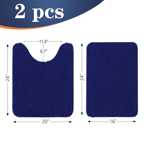 Image of OLANLY Bathroom Rugs Sets 2 Piece, Soft Absorbent Chenille Bath Mats and U-Shaped Contour Toilet Mat Area Rug Set, Machine Washable Bath Carpet, Home Decor Accessories(24 inchx16 inch+24 inchx20 inch, Navy)