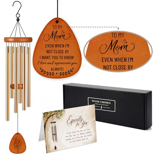 Mom Wind Chime - Long Distance Mothers Day Wind Chime for Mom Birthday Gifts from Daughter Son - I Love You Mom Gifts - Home Patio Garden Decor - Wooden Large Wind Chimes for Outside 28 Inches