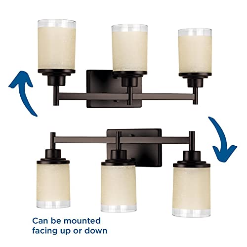 Image of Progress Lighting Alexa Collection 3-Light Etched Umber Linen with Clear Edge Glass Modern Bath Vanity Light Antique Bronze