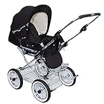 Eichhorn, 417RFSK043AIRFTC Kombikinderwagen mit Lederriemengestell mit Schiebehöhenverstellung mit Fester Tragetasche LuxVariante Luftrad, schwarz