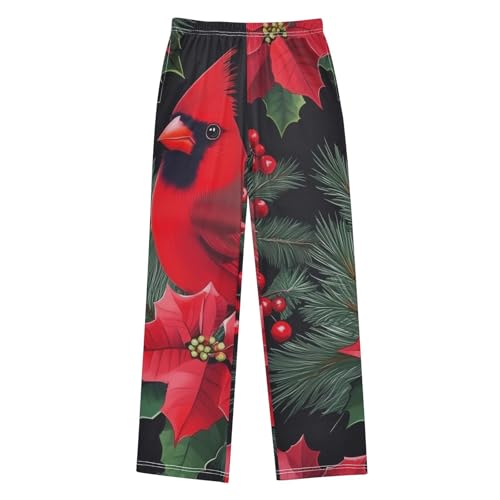 Cardinal Bird Christmas Tree Boys Long Pants Soft Trousers Elastic Waist Kids Lounge Bottoms with Pockets S-XL