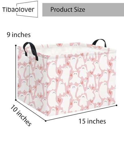 Image of Halloween Basket Cute Baskets for Kids Pumpkin Basket Rectangular Storage Bin Organizer Box Room Decor(Pink Cute Ghost)
