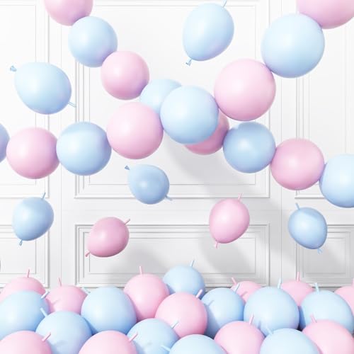 Image of Pink Blue Link Balloons,60Pcs 6Inch Baby Blue and Pink Latex Linking Balloons for Birthday Baby Shower Wedding Anniversary Party Decorations