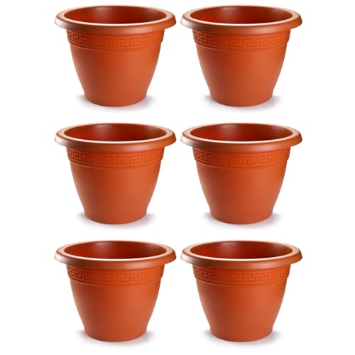 Acan Tradineur - Pack de 6 Macetas Redondas Terracota - Fabricado en Plástico - Macetero Apto para Exterior e Interior del hogar - Ø 25 cm - Color Marrón